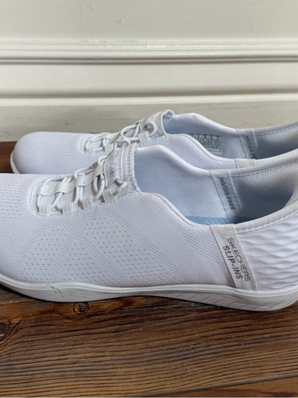 Skechers White Slip-On Knit Sneakers